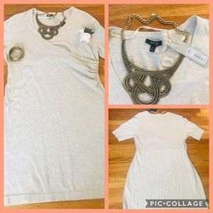 Shirred surplice sweater dress